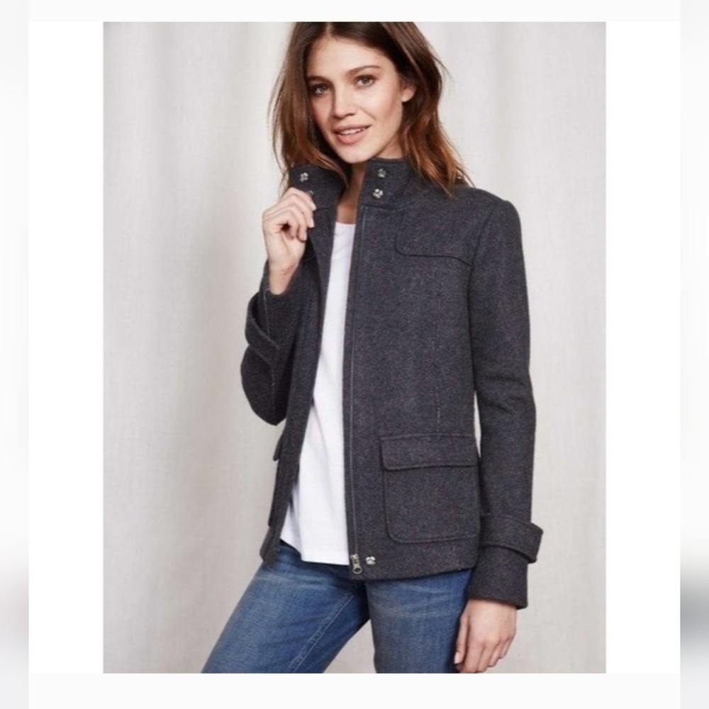 Boden Wool-Blend Stand Collar Jacket in Charcoal Gray